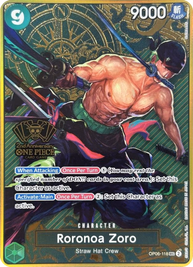 Roronoa Zoro (One Piece Japanese Version 2nd Anniversary Set) trading card